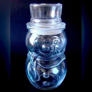 Snowman Glass Candy Jar Canister Container Christmas Holiday Libbey Mexico